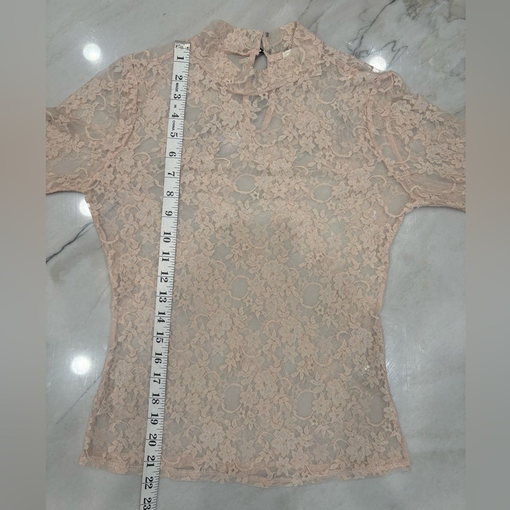 Easter Lace Bell-Sleeve Mock Neck Blouse BlushPink Same Day Shipping Size Small - Picture 9 of 10